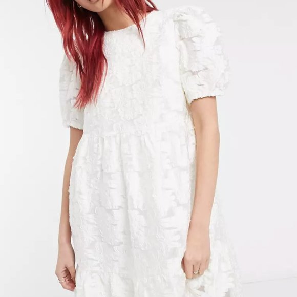 & Other Stories Puff Sleeve Jacquard Mini Dress - Picture 2 of 8